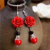 Kolczyki Dangle Wintage Vintage Lucky Red Red Cinnabar Drop 2023 Lady Grace Photful Ethic Ear Akcesoria Elegancka biżuteria Kobieta