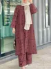 Kaftan Printed Suits Women Matching Sets RUKAS 2023 Casual Muslim Sets Long Sleeve Blouses Pants Turkey Abayas Top Blusas 2PCS