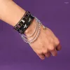 Link Bracelets Punk Style Couples Rivet Snap Bracelet Five-pointed Star Non-mainstream Rock PU Leather Chain Jewelry