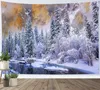 Tapisseries Tapisserie de Noël Tenture murale Nature Hiver Forêt blanche Neige Art pour fête Salon Chambre Dortoir Décor à la maison