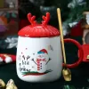 Tasse de noël mignonne fille dessin animé, tasse à thé en céramique, cadeaux de noël, tasses de Couple avec couvercle, cuillère 1102
