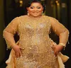 2023 Nov ASO ASO EBI Árabe Gold Mermaid Dress Crystals Gaded Forma Formal Segunda recepción Vestidos de compromiso de cumpleaños Vestidos Robe de Soiree ZJ0261