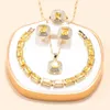 Necklace Earrings Set 5-Piece Vintage Luxury Dress Italian For Women Gold Color Wedding Zirconia Trendy Accessories Item