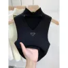 Knitted sweater Summer White Women T-Shirt Tops Tees Crop Top Embroidery Sexy Shoulder Black Tank Casual Sleeveless Backless Shirts Luxury Designer Solid Color Vest