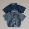 Criança bebê meninos meninas roupas terno denim manga curta camisa com shorts estilo coreano 0-5yrs bebê meninos menina conjunto de roupas para o verão