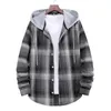 Mens Hoodies Sweatshirts LUCLESAM Mens Colorblock Plaid Hooded Shirt Flannel Shirt Jackets Plus Size Fashion Casual Loose Male Long Sleeve Lattice Tops 231102