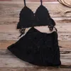 Women's Swimwear 2023 Crochet Two Pieces Beach Outfits Sexy Women Bra Top And Hollow Out Mini A-line Skirt Bikini Cover Up