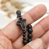Прядь 6 мм 8 мм, ожерелье с крестом из черного дерева, четки, религиозный католический стрейч-браслет для мужчин и женщин, оригинальный дизайн, ювелирное изделие, подарок
