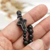 Strand 6 mm 8 mm Ebony Cross Naszyjnik Różajca Religijna katolicka bransoletka dla mężczyzn Kobiet Oryginalny prezent biżuterii projektowej