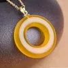 Pendant Necklaces Natural Jade Donut Necklace Women Fine Jewelry Accessories Genuine Myanmar Jadeite Round Safety Buckle