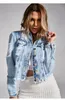 Jaquetas femininas outono mulher manga longa rasgado curto denim jaqueta moda hipster jeans casaco rua casual roupas femininas S-XL 231101