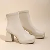 Stövlar Fashion Ankle Boots For Women High Heels Chunky Platform Stretch Fabric Square Toe White Sole blixtlås Young Lady Boots 231102