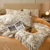 Bedding Sets Four-Piece Quilt Cover Sheet Set Chinese Ink Painting Coral Velvet Thickened Light Luxury Double-Sided Printed Winter