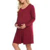 Maternity Dresses 2023 Style For Autumn And Winter Pregnant Women Simple Plain Long-Sleeve Feeding Bu Ru Qun Relaxed Casual Long Sleeve Dre