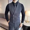 Męskie kamizelki marka odzież V kamizelka kamizelka kamizelka hodowca wełna tweed z podwójnym piersią Tuxedo Groomsmen na ślub 5xl-m