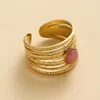 Cluster Rings Natural Stone Opening For Women Bohemian Gold Plated Hollow Multi-layer Stainless Steel Jewelry Gift