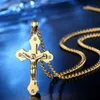 Rhinestone CZ Multilayer Gold Cross Kristus Jesus Pendant Halsband för män Kvinnor Rostfritt stålkedja gåva smycken 60 cm