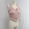 Kvinnors väster franska lilla doftande sommar lyxiga tweed tank tops kläder rosa tofs väst kappa kvinnliga utkläder 231102