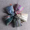 Envoltório de presente 50 pçs / lote Sacos de algodão de vento étnico 9x13cm Colorido Stripe Doces Presentes Jóias Embalagem Sacos Bonito Algodão Cordão Saco de Presente 231102