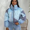 Mulheres para baixo parkas 2023 mulheres inverno denim 3d impressão zíper puff colheita jaqueta quente grosso gola alta pão casacos roupas 231101