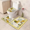 Tapetes de banho 3 peças tapetes de banheiro conjunto tapete primavera margarida abelha gnome amarelo xadrez macio antiderrapante tapete contorno tampa capa