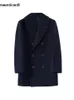 Mäns jackor Mauroicardi Autumn Winter Warm Navy Blue Pea Coat Men Double Breasted Luxury Elegant Chic England Style Wool Blends Overcoat 231102