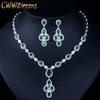 Elegant White Gold Color Green Water Drop Cubic Zirconia Crystal Big Wedding Necklace Earring Set for Brides T285 210714225A