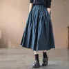 Юбки, винтажная клетчатая хлопково-льняная длинная юбка, женская японская мори девушка, эластичная высокая талия, плиссированная, в стиле бохо, повседневная пляжная трапециевидной формы