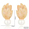 Studörhängen Godki Luxury Trendy Leaf Big Earring for Women Wedding Party Imitation Pearl Cubic Zirconia High Jewelry Addiction 2023