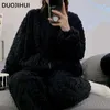 Damen Schlaf Lounge DUOJIHUI Schwarz Winter Dicke Warme Flanell Fe Nachtwäsche Sets Neue Reißverschluss Einfache Lange Sle Mode 7-farben Pyjamas für Frauen L231102