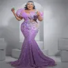 2023 Árabe Aso Ebi Lilac Sereia Vestido de Baile Renda Frisada Vestidos de Noite Lantejoulas Aniversário Noivado Segundo Vestido Vestido Mulheres Formal Wear WD024