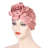 Roupas étnicas Índia Mulheres Grande Flor Muçulmana Hijab Elastic Chemo Cap Cetim Sleep Night Hat Bonnet Turban Femme Beanies Headwrap Scarf Capa