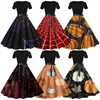 Sıradan Elbiseler Kadın Cadılar Bayramı Elbise Kısa Kollu 1950'ler Akşam Balo A-line Salıncak artı 50s 60s vintage parti bornoz femmes