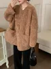 Kadın Kürk Koreli Moda Kızlar Berber Fleeces Coats Gevşek Uzun Kollu Büyük Cepler Kış Sıcak Sahte Kadın Paltolar
