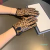 Guante de cuero de diseñador para mujer, manopla de invierno de leopardo y piel de oveja, talla europea