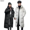 Men's Jackets XK S-3xl Mens White Duck Down Jacket Winter Male Coats Zipper Long Style Solid Hooded Thicken Windproof Outerwear Clothes Hy169 231101