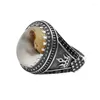 Cluster Rings Vintage 925 Thai Sterling Silver Ring With Stone For Men Natural Agate Warrior Crown Male Women Turkish Jewelry
