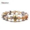 Strand Neovivi Fashion Yoga Zircon Crown Armband Natural Stone Tiger Eye Flätade pärlor armband Kvinnor Par Friendship Smycken Män pärlor