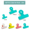 Beutel-Clips, 12 Stück, tragbar, Plastiktüten-Clips, Küchenzubehör, Lebensmittelclip, Mehrzweck-Chipbeutel, verschiedene Farben, luftdichter Verschlussgriff, 230331