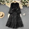 2023 A Line Casual Dresses Print Sexig Designer Clothing V Neck Women Dresses Långärmad sommar Ny kvinnors slitage Tunna dubbelbröst denimklänning