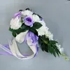 Düğün Çiçek Buketleri Gelin Buket Yapay Borçuk Beyaz Moru Gelinler Gül