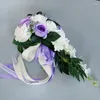 結婚式の花の花束ブライダルブーケ人工ブルゴーニュの白い花嫁の白い紫色