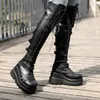 Botas hasta la rodilla con cordones y botas con plataforma punta redonda tacón de cuña calzado estilo punk 231101