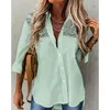 Blouses pour femmes printemps décontracté ample creux dentelle Patchwork chemise femmes 2023 à manches longues montre de sport élégant broderie Blouse Blusas De Mujer