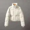 Abrigos de trinchera para mujer Parkas de invierno coreanas Cuello de soporte corto Chaqueta acolchada Mujeres Abrigo casual Mujer Cremallera Pan Ropa suelta