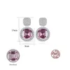 Boucles d'oreilles pendantes carrées en Morganite en argent S925, Micro ensemble de boucles d'oreilles en Zircon plein de diamants, mode européenne pour femmes, boucles d'oreilles haut de gamme pour fête de mariage, bijoux polyvalents, cadeau SPC