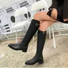 Bottes chaussures pour femme hiver genou tige haute chaussures en cuir femmes bout pointu longue marron qualité confortable et élégante 231101