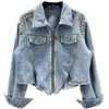 Vestes pour femmes industrie lourde bleu Denim veste femmes printemps manteau 2023 Streetwear à manches longues jean haut diamants manteaux