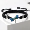 Link Bracelets Multicolor Dragonfly Pendants Bracelet Handmade Black Braided Rope Adjustable Charm Lucky Wristband Couple Jewelry For Women