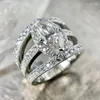 Eheringe CAOSHI Mode Frauen Marquise Cut Ring Weibliche Party Schmuck Wunderschöne Silber Farbe Finger Zubehör Für Jahrestag